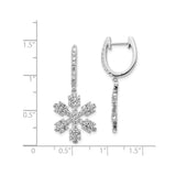 14k White Gold Snowflake Drop Earrings with Diamond, Winter Holiday Dangle Design for Women