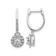 14k White Gold Diamond Drop Earrings, Halo Pavé Cluster Design for Women