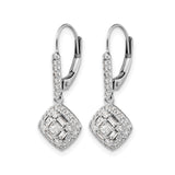 14k White Gold Dangle Earrings with Diamonds, Cushion Drop Design, Leverback Closure