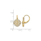 14k Yellow Gold Leverback Earrings with Diamond Accent, Filigree Cross Design, Vintage Religious Style
