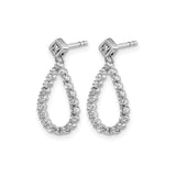 14k White Gold Teardrop Dangle Earrings with Diamond Accents and Square Cut Diamond Posts