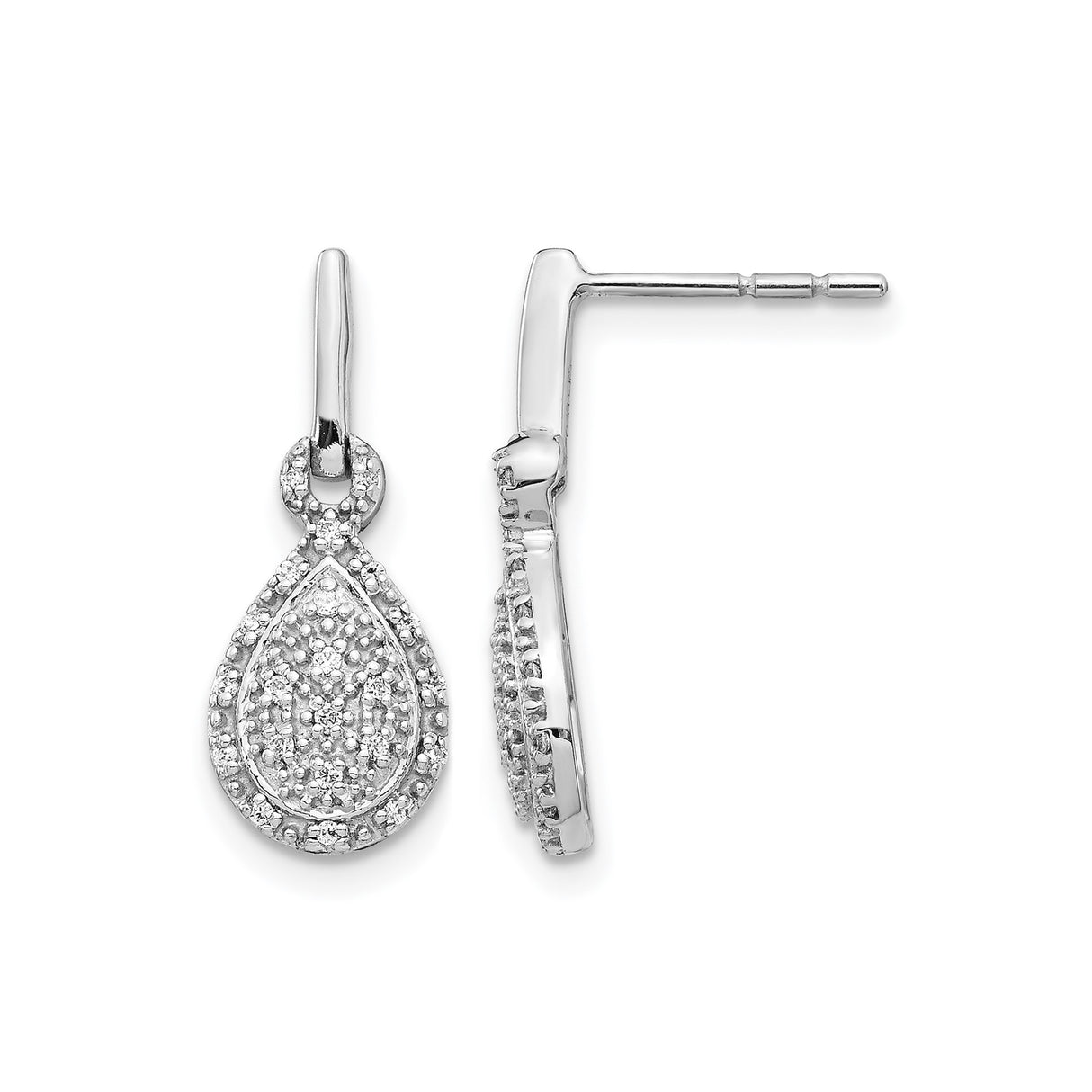 14k White Gold Teardrop Dangle Earrings with Pavé Diamond Cluster Design