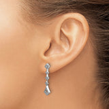 10k White Gold Dangle Earrings with Diamond Accents, Geometric Drop, Milgrain Detailing