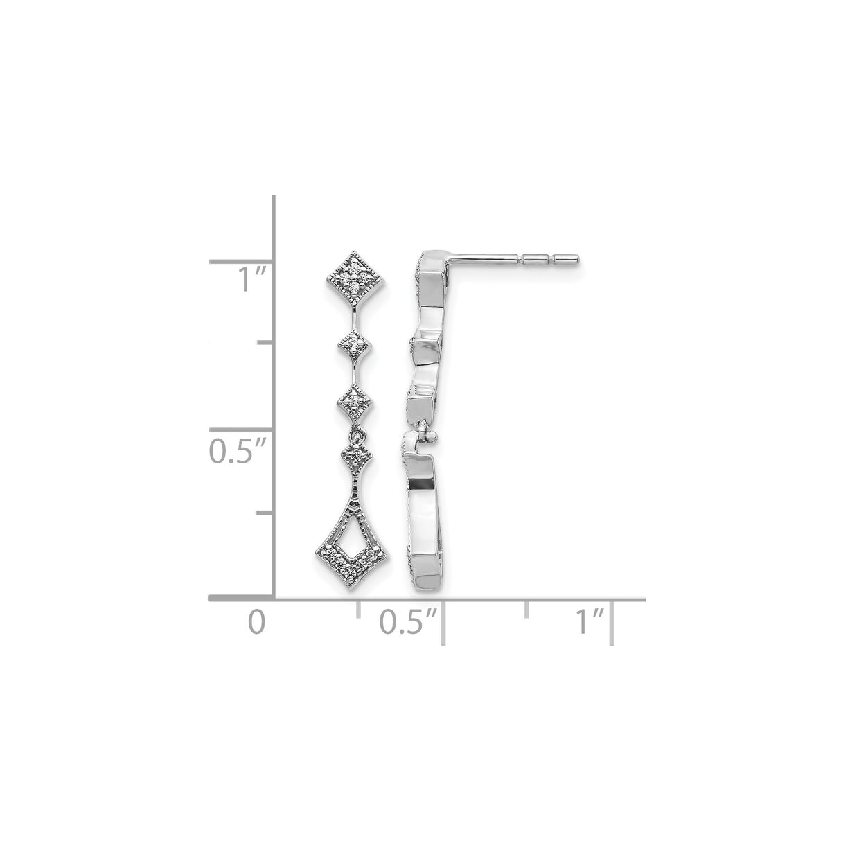 10k White Gold Dangle Earrings with Diamond Accents, Geometric Drop, Milgrain Detailing