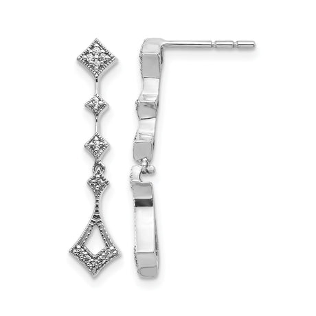 10k White Gold Dangle Earrings with Diamond Accents, Geometric Drop, Milgrain Detailing