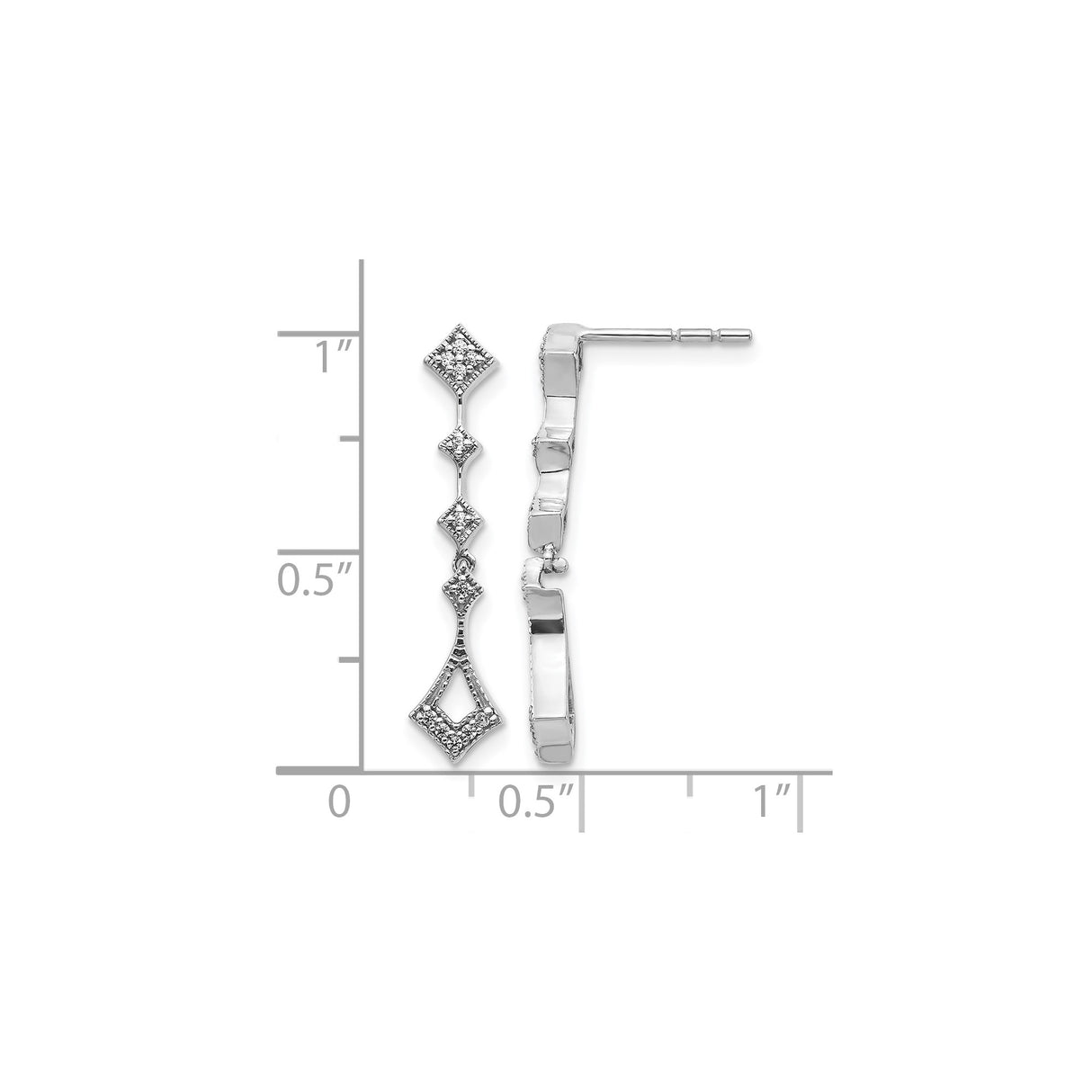 14k White Gold Dangle Earrings with Diamond, Geometric Design, Pavé Accents