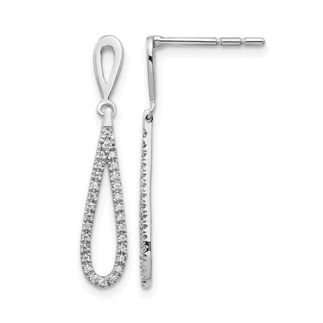 14k White Gold Drop Earrings with Diamonds, Teardrop Dangle Design for Women