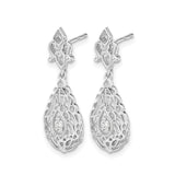 14k White Gold Dangle Earrings with Diamond Accents, Filigree Lace and Floral Design