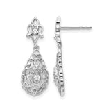 14k White Gold Dangle Earrings with Diamond Accents, Filigree Lace and Floral Design