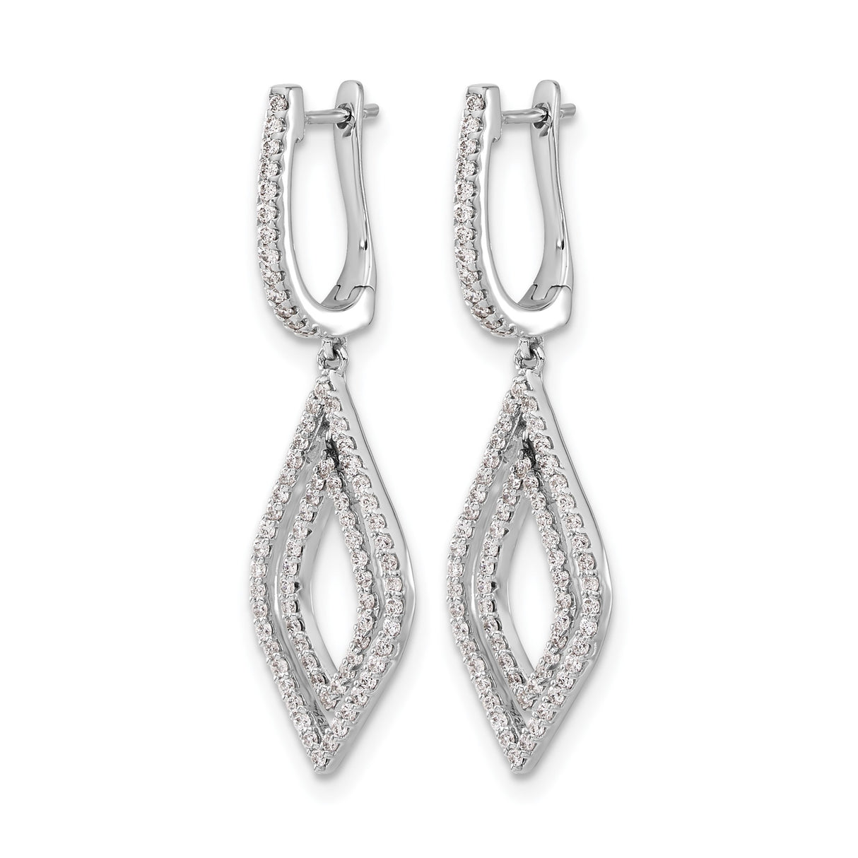 14k White Gold Dangle Earrings with Diamond Double Marquise Open Drops