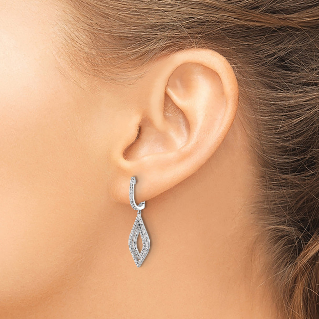 14k White Gold Dangle Earrings with Diamond Double Marquise Open Drops