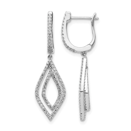 14k White Gold Dangle Earrings with Diamond Double Marquise Open Drops