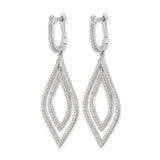 14k White Gold Dangle Earrings with Round Cut Diamonds, Double Marquise Open Drop Design