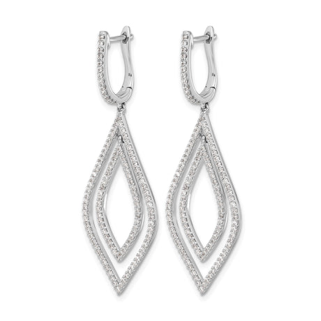 14k White Gold Dangle Earrings with Round Cut Diamonds, Double Marquise Open Drop Design