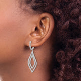14k White Gold Dangle Earrings with Round Cut Diamonds, Double Marquise Open Drop Design