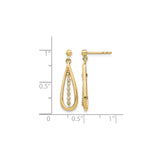 10k Yellow Gold Teardrop Dangle Earrings with Cubic Zirconia, Open Drop Design