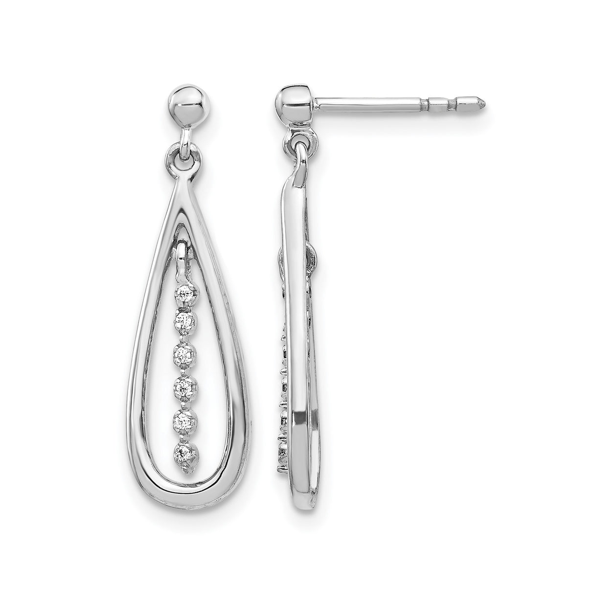 14k White Gold Teardrop Dangle Earrings with Diamond Vertical Row Design for Women