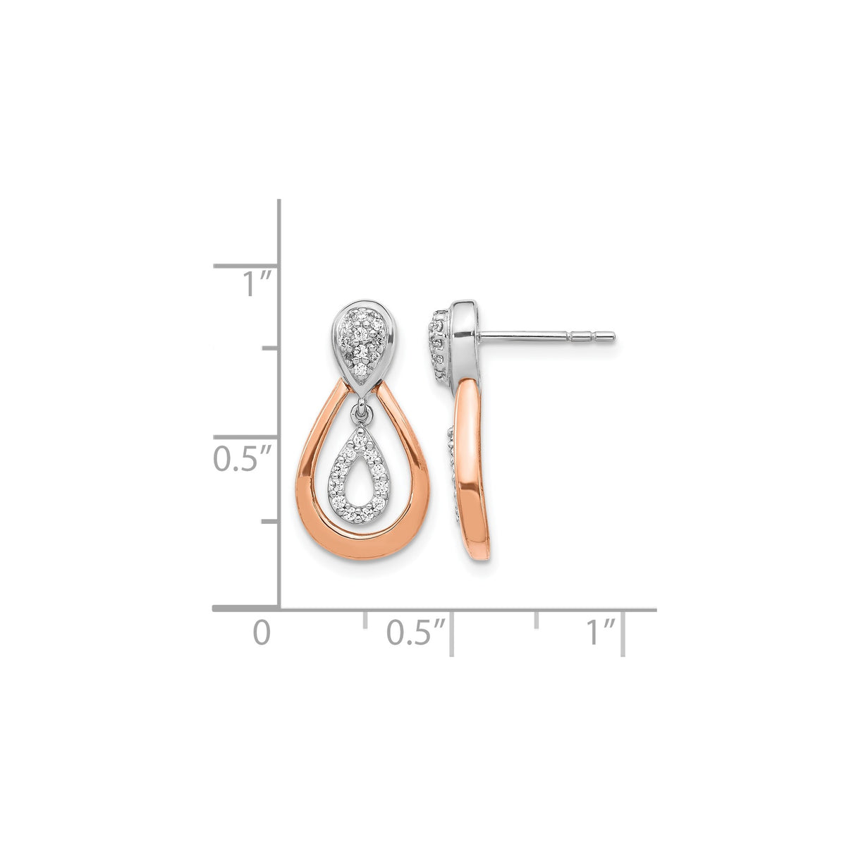 14k Two-Tone Gold Teardrop Earrings with Diamond Accents and Polished Rose Frame