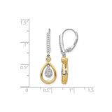 14k Yellow Gold Teardrop Dangle Earrings with Diamond Accents, Leverback Design for Women