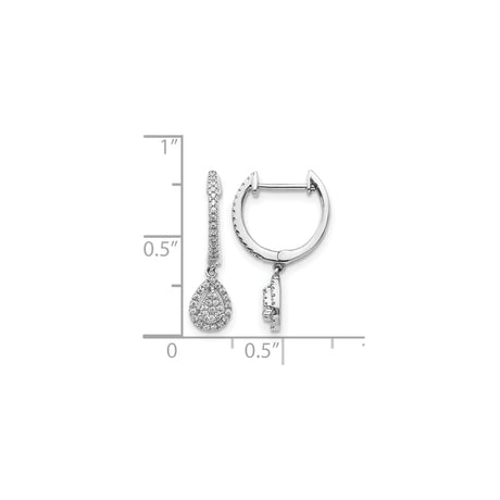 14k White Gold Dangle Hoop Earrings with Diamond Pavé, Teardrop Design for Women