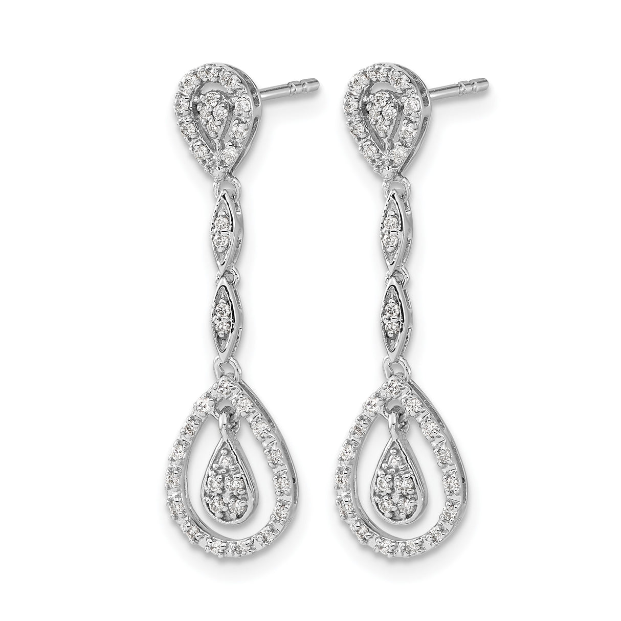 14k White Gold Dangle Earrings with Diamond Teardrop and Marquise Shapes