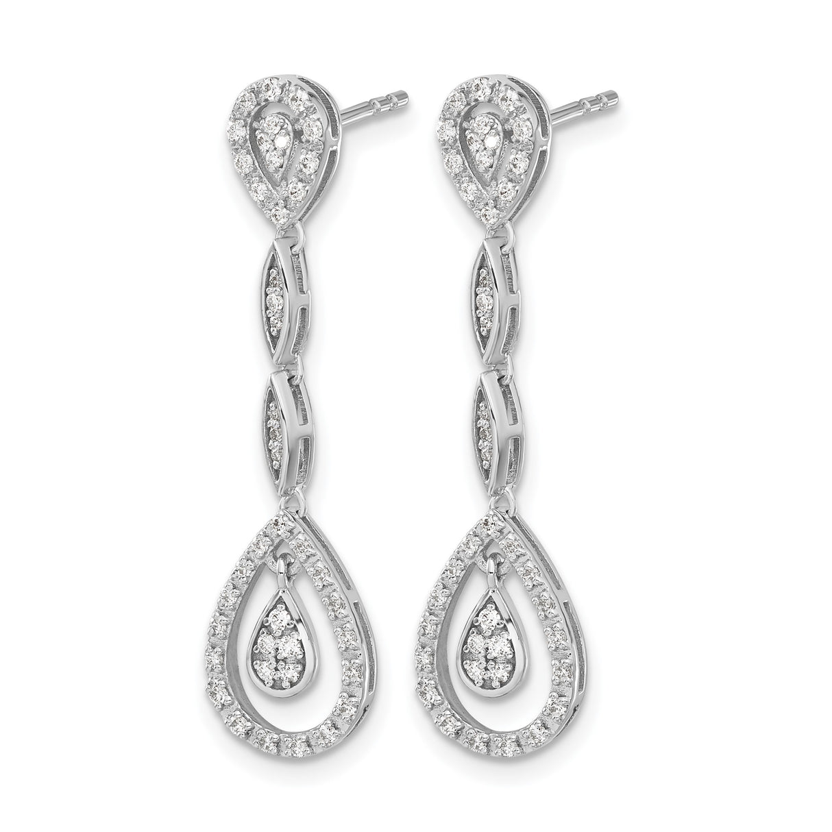14k White Gold Dangle Earrings with Teardrop and Marquise Diamond Accents