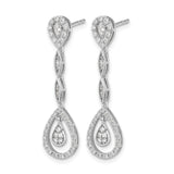 14k White Gold Dangle Earrings with Teardrop and Marquise Diamond Accents