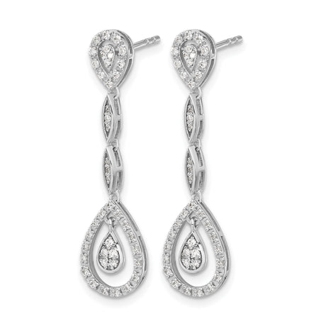 14k White Gold Dangle Earrings with Teardrop and Marquise Diamond Accents