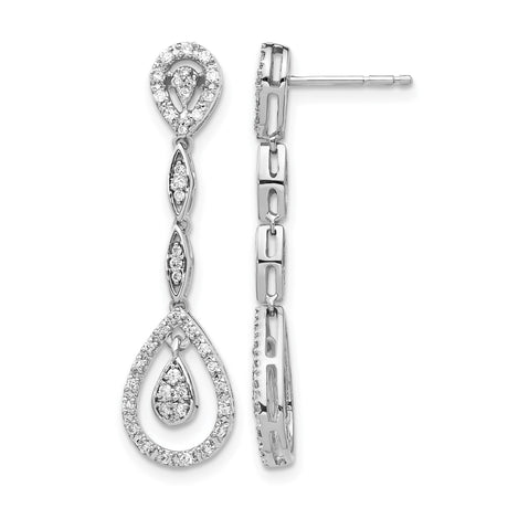 14k White Gold Dangle Earrings with Teardrop and Marquise Diamond Accents