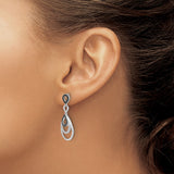 14k White Gold Teardrop Dangle Earrings with Black and White Diamonds, Layered Drop Design