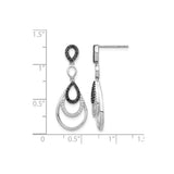 14k White Gold Teardrop Dangle Earrings with Black and White Diamonds, Layered Drop Design