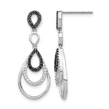14k White Gold Teardrop Dangle Earrings with Black and White Diamonds, Layered Drop Design