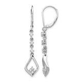 10k White Gold Dangle Earrings with Diamond Accents, Open Marquise Drop Design