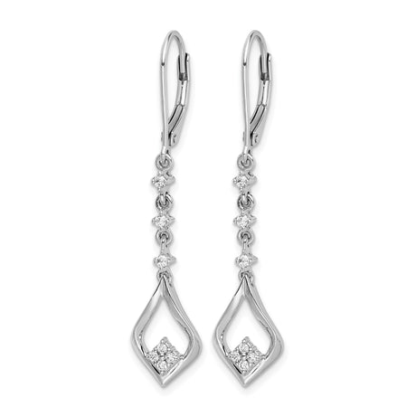 14k White Gold Dangle Earrings with Diamond Accents, Geometric Drop Design, Leverback Closure