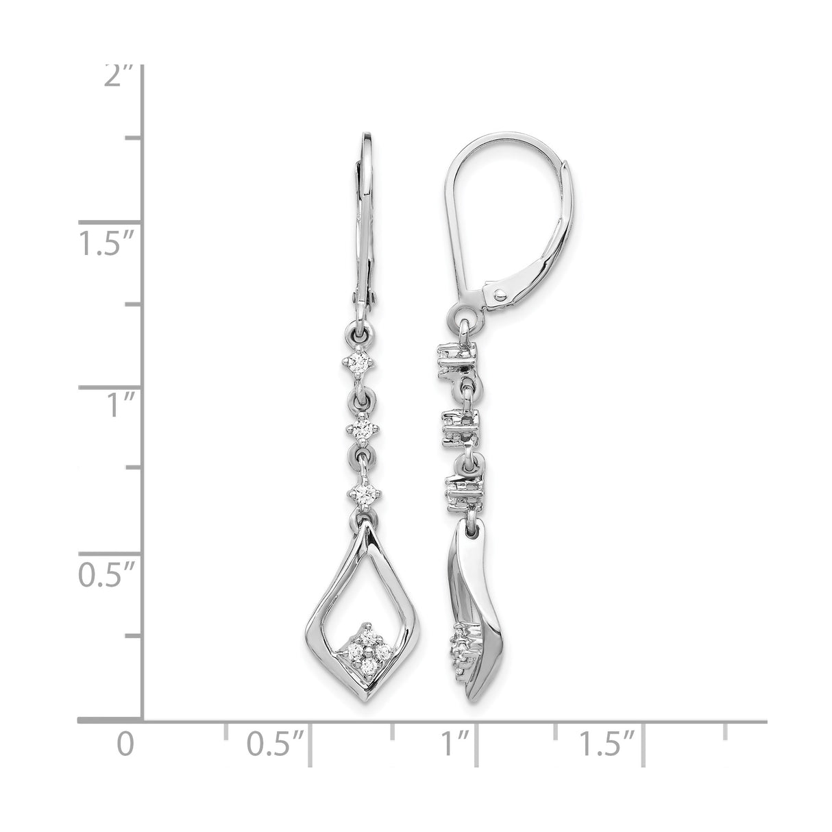 14k White Gold Dangle Earrings with Diamond Accents, Geometric Drop Design, Leverback Closure