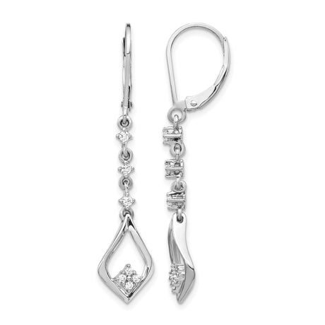14k White Gold Dangle Earrings with Diamond Accents, Geometric Drop Design, Leverback Closure