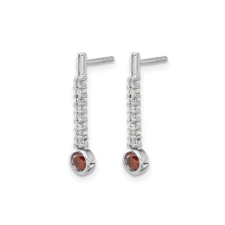 14k White Gold Drop Earrings with Red Diamond Dangle and Clear Diamond Accents, Modern Style