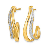 14k Yellow Gold Twisted Hoop Earrings with Diamond Cut Accents, Two Tone Lightweight Design