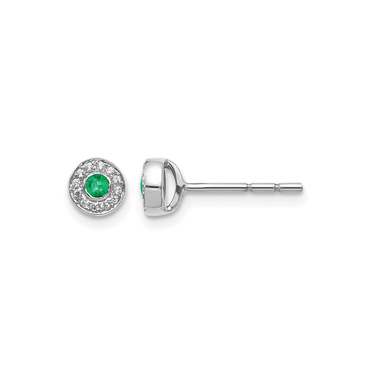 14k White Gold Stud Earrings with Emerald and Diamond Halo, Classic Fine Jewelry for Women