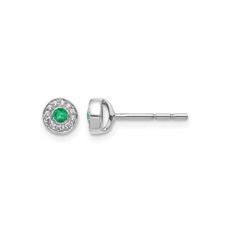 14k White Gold Stud Earrings with Emerald and Diamond Halo, Classic Fine Jewelry for Women