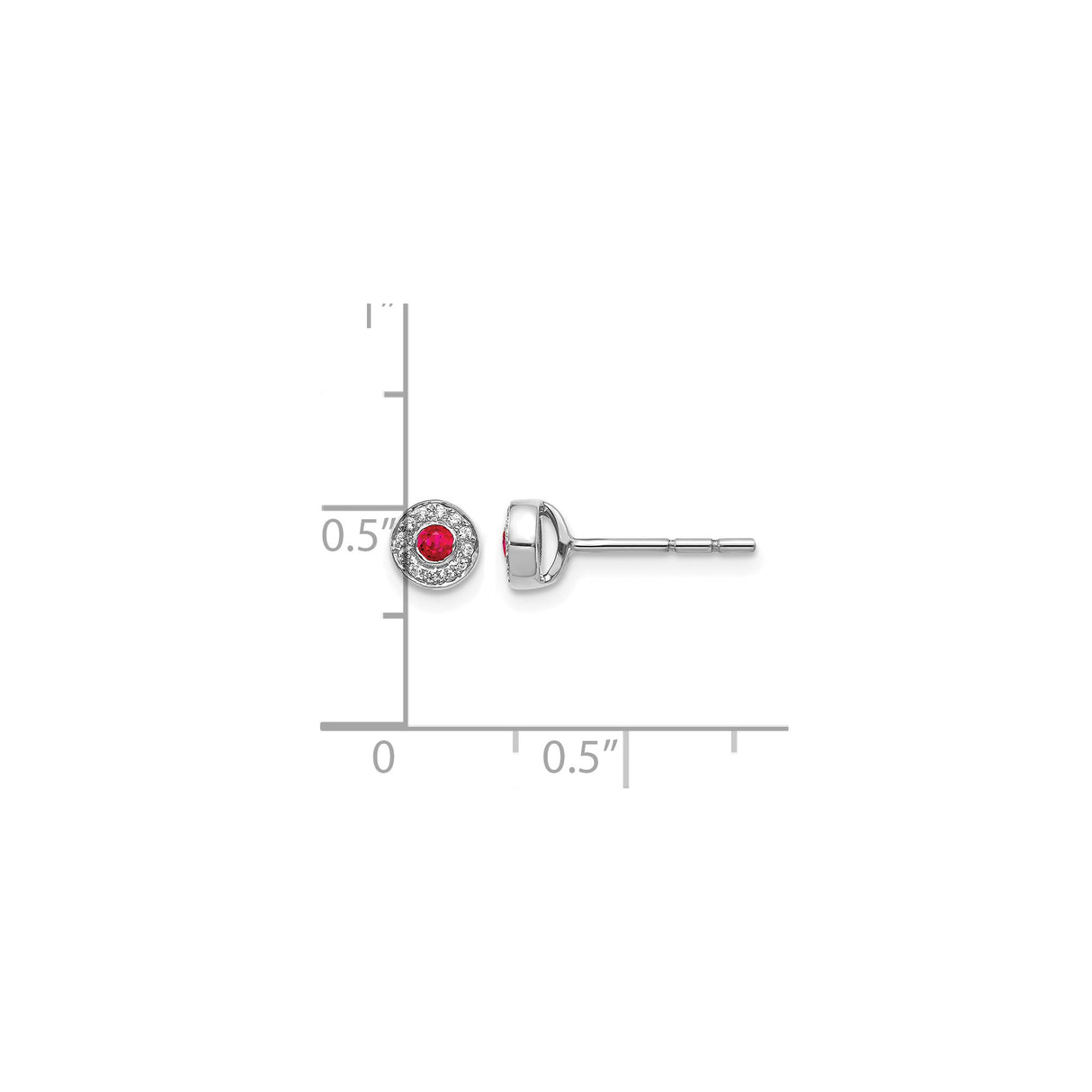 14k White Gold Stud Earrings with Ruby Center and Diamond Halo