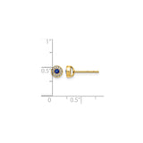 14k Yellow Gold Stud Earrings with Blue Sapphire and Diamond Halo Bezel Setting