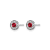 14k White Gold Ruby and Diamond Halo Stud Earrings for Women