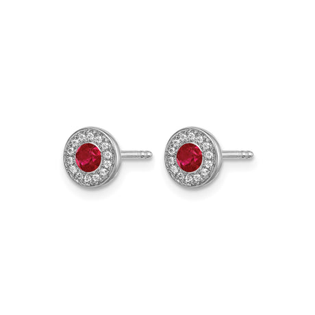 14k White Gold Ruby and Diamond Halo Stud Earrings for Women