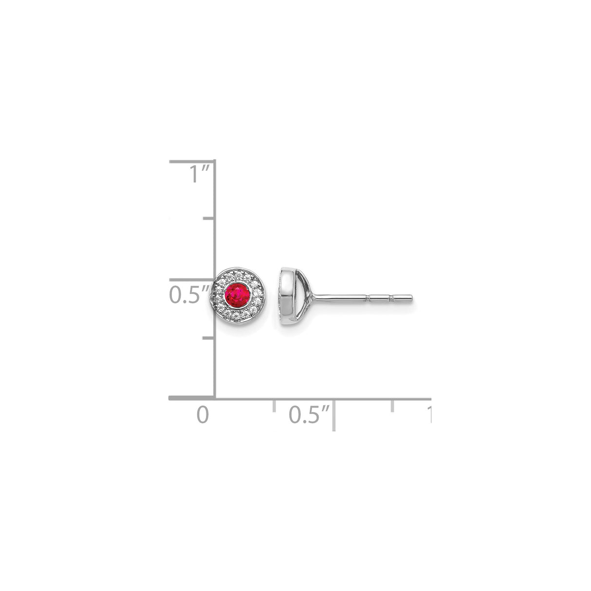 14k White Gold Ruby and Diamond Halo Stud Earrings for Women