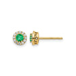 14k Yellow Gold Stud Earrings with Round Emerald Center and Diamond Halo