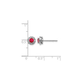 14k White Gold Ruby and Diamond Stud Earrings, Round Center with Halo Setting
