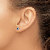 14k White Gold Stud Earrings with Blue Sapphire Center and Diamond Halo