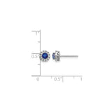 14k White Gold Stud Earrings with Blue Sapphire Center and Diamond Halo