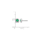 14k White Gold Stud Earrings with Emerald and Diamond Cushion Halo Design